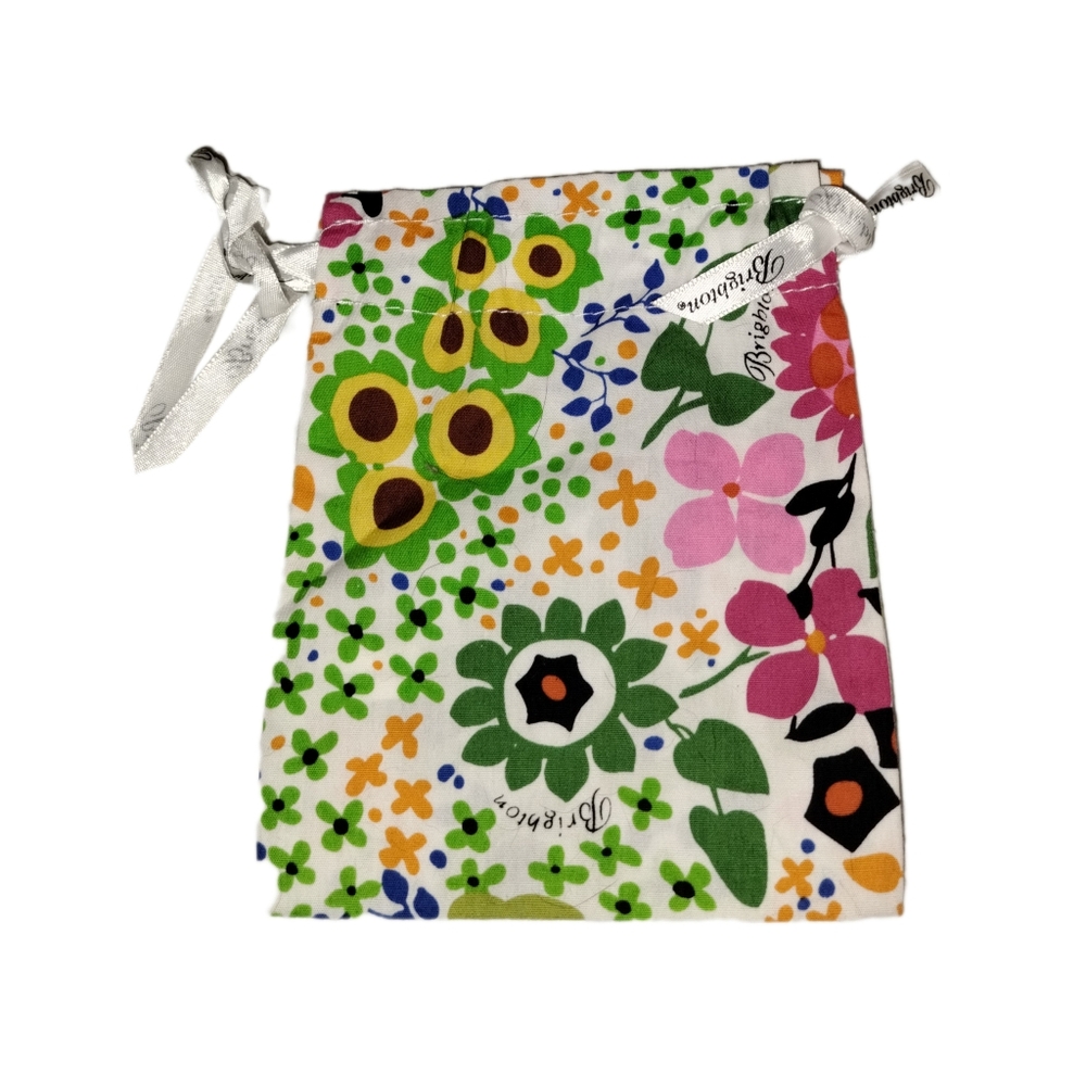 Brighton Green & Pink Drawstring Dust Bag Floral Accents
